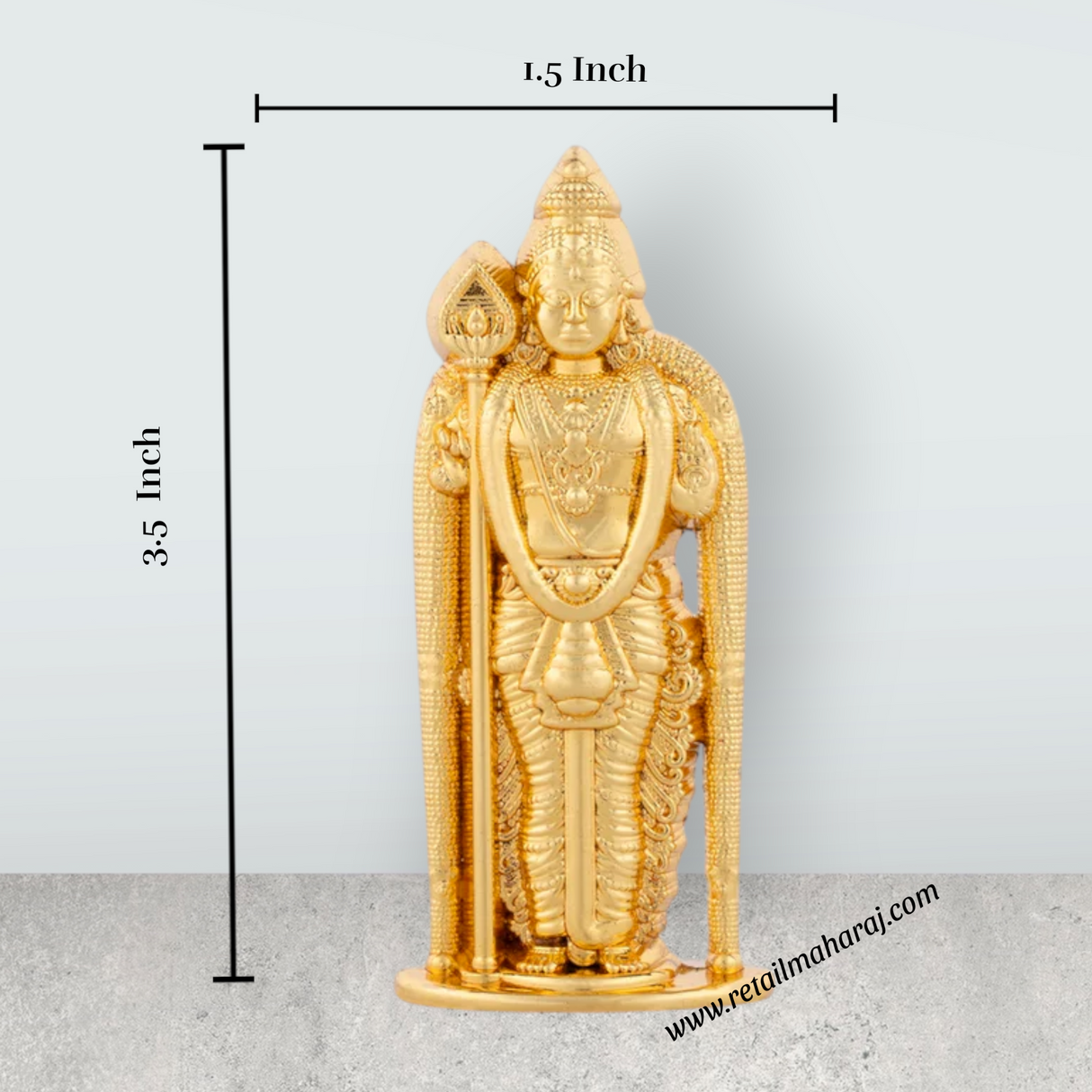 Malaysia Murugan Statue - 3.5 x 1.5 Inches | Metal Standing Kartikeya Statue/ Gold Polish Murugan Silai for Pooja - Retail Maharaj