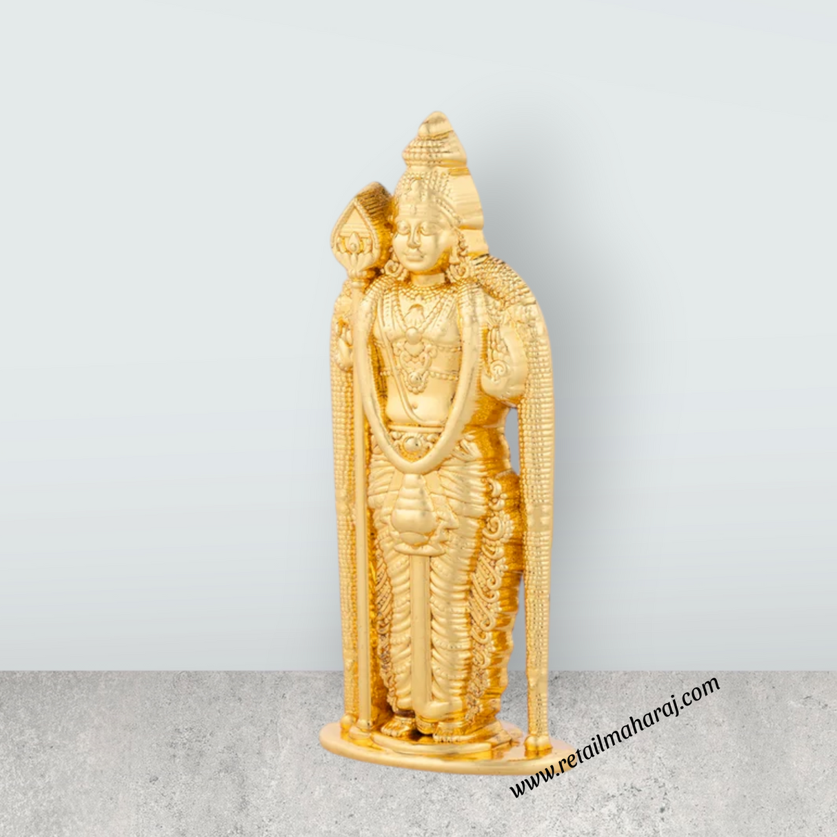 Malaysia Murugan Statue - 3.5 x 1.5 Inches | Metal Standing Kartikeya Statue/ Gold Polish Murugan Silai for Pooja - Retail Maharaj