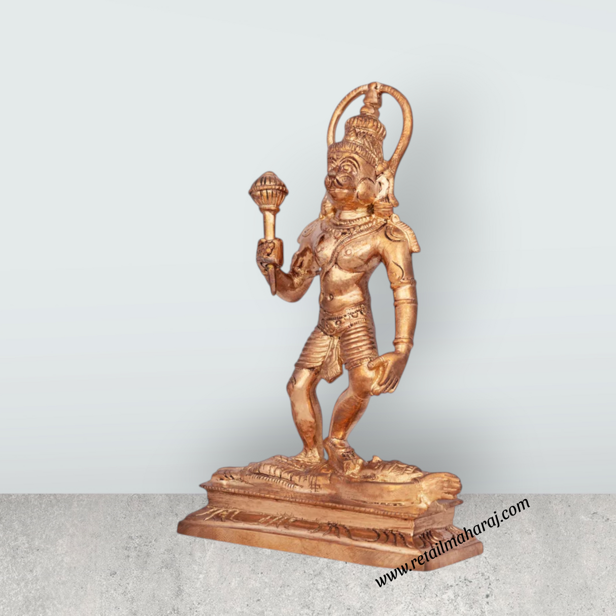 Hanuman Standing On Shani Bhagvan Murti - 6 x 3.75 Inches | Panchaloha Idol / Anjaneyar Sculpture For Pooja - Retail Maharaj