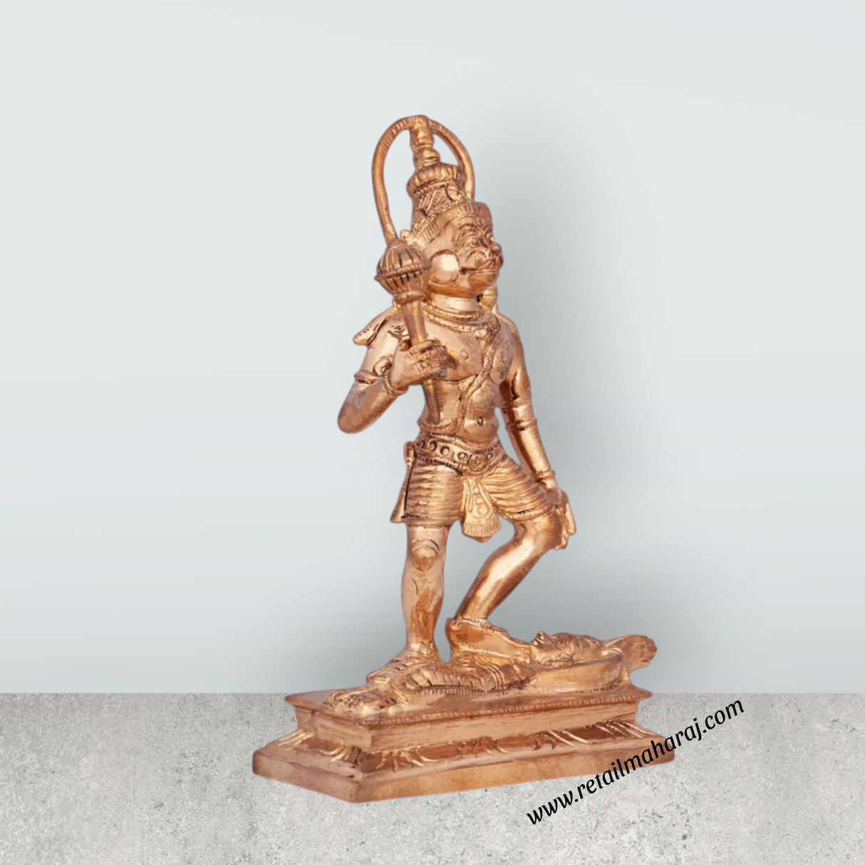 Hanuman Standing On Shani Bhagvan Murti - 6 x 3.75 Inches | Panchaloha Idol / Anjaneyar Sculpture For Pooja - Retail Maharaj