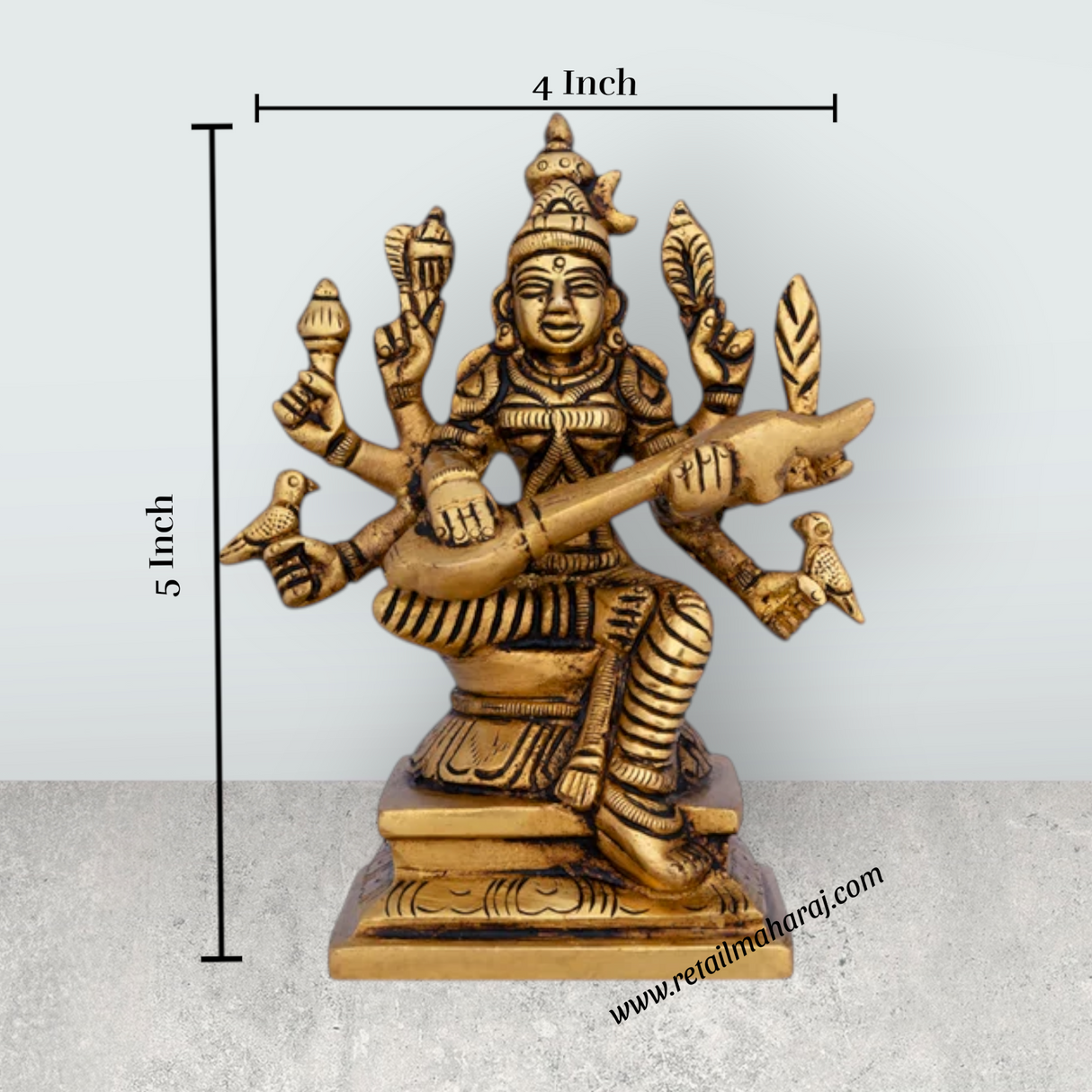 Raja Matangi Devi Murti Sitting On Base - 5 x 4 Inches | Antique Brass Idol/ Matangi Murti for Pooja