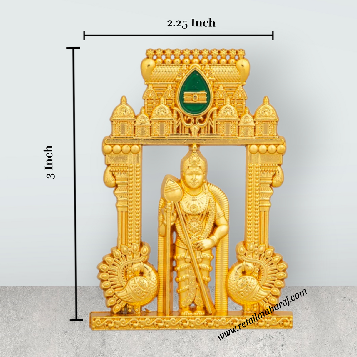 Murugan Statue With Temple Design Arch - 3 x 2.25 Inches | Zinc Kartikeya Statue/ Murugan Silai for Table Top - Retail Maharaj