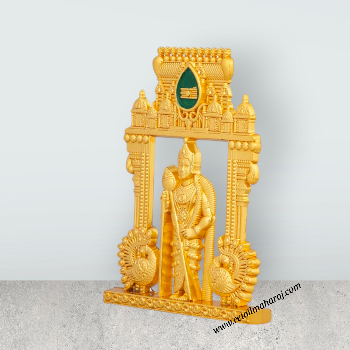Murugan Statue With Temple Design Arch - 3 x 2.25 Inches | Zinc Kartikeya Statue/ Murugan Silai for Table Top - Retail Maharaj