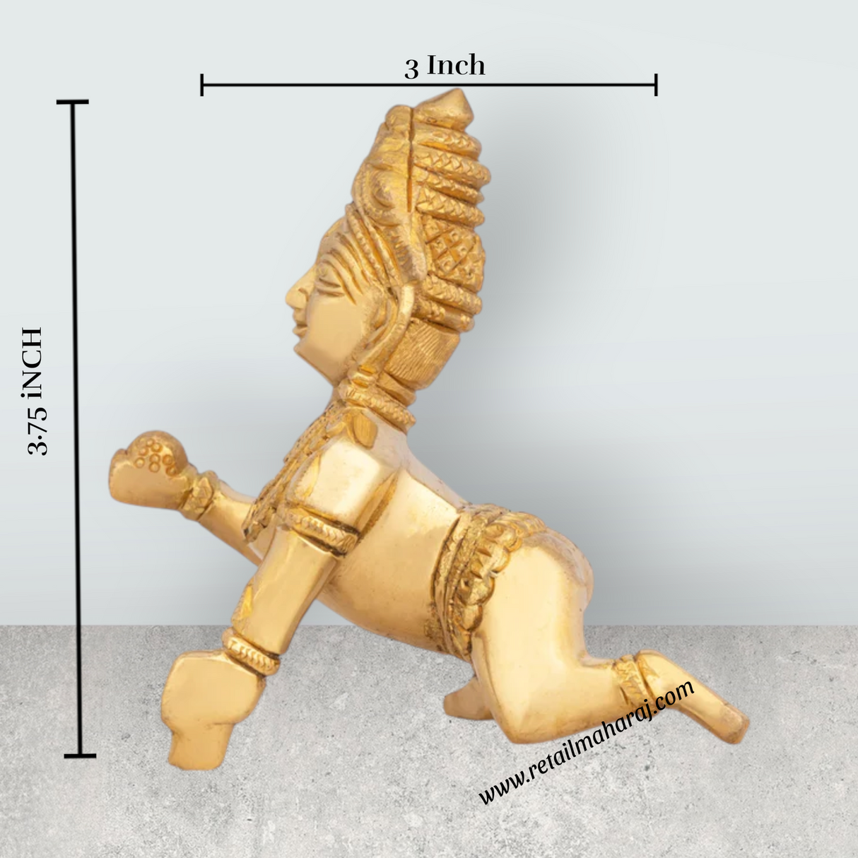 Crawling Krishna Murti With Mukut - 3.75 x 3 Inches | Brass Idol/ Krishna Idol/ Laddu Gopal Murti for Worship