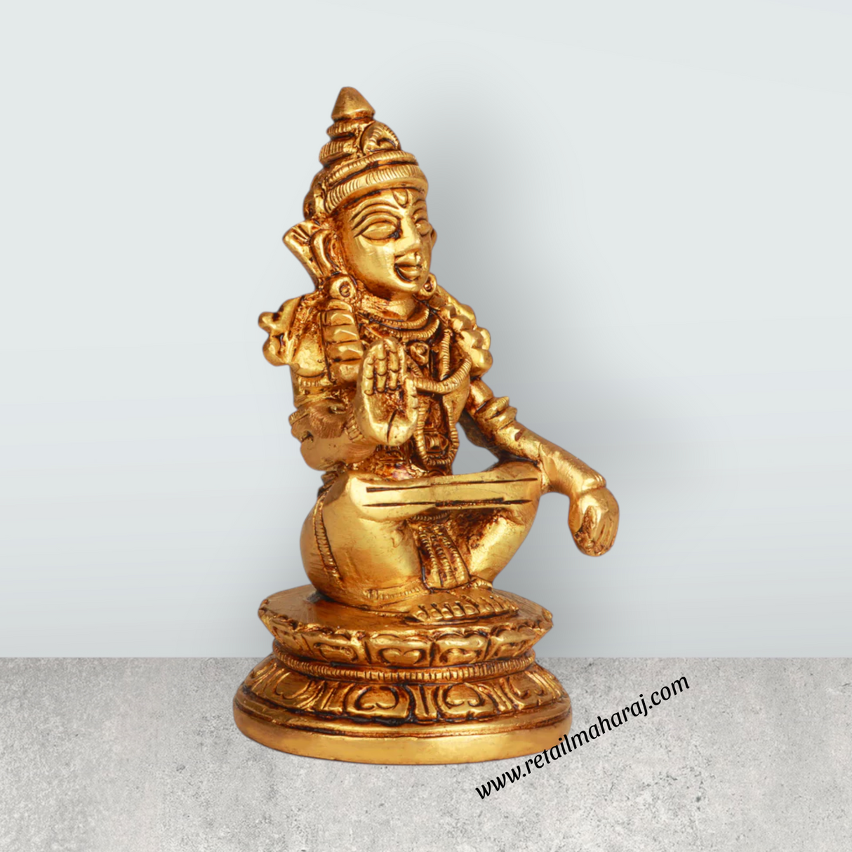 Ayyappan Statue Sitting On Base - 3.5 x 2 Inches | Antique Brass Idol/ Ayyappan Idol for Pooja - Retail Maharaj