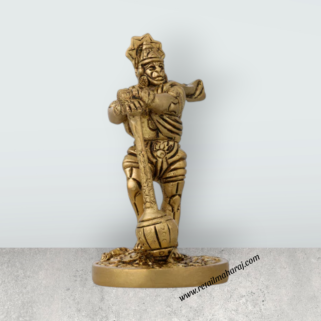 Bahubali Hanuman Murti - 4 X 2 Inches | Antique Brass Idol/ Anjaneya Statue For Strength And Pooja - Retail Maharaj