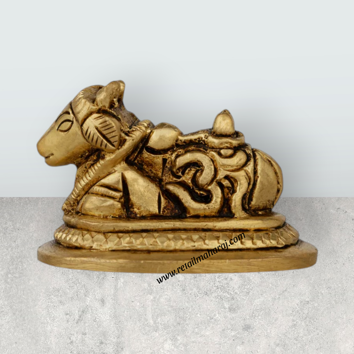 Nandi Statue With Base - 1.25 X 2 Inches | Antique Brass Idol/ Nandhi Statue For Spiritual Vibes And Pooja - Retail Maharaj