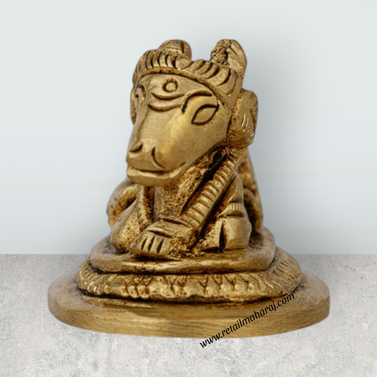 Nandi Statue With Base - 1.25 X 2 Inches | Antique Brass Idol/ Nandhi Statue For Spiritual Vibes And Pooja - Retail Maharaj