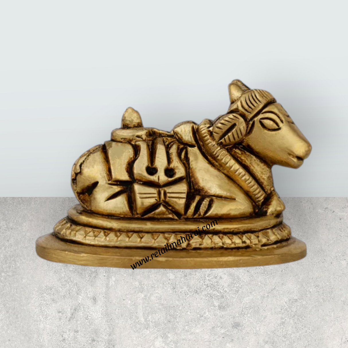 Nandi Statue With Base - 1.25 X 2 Inches | Antique Brass Idol/ Nandhi Statue For Spiritual Vibes And Pooja - Retail Maharaj