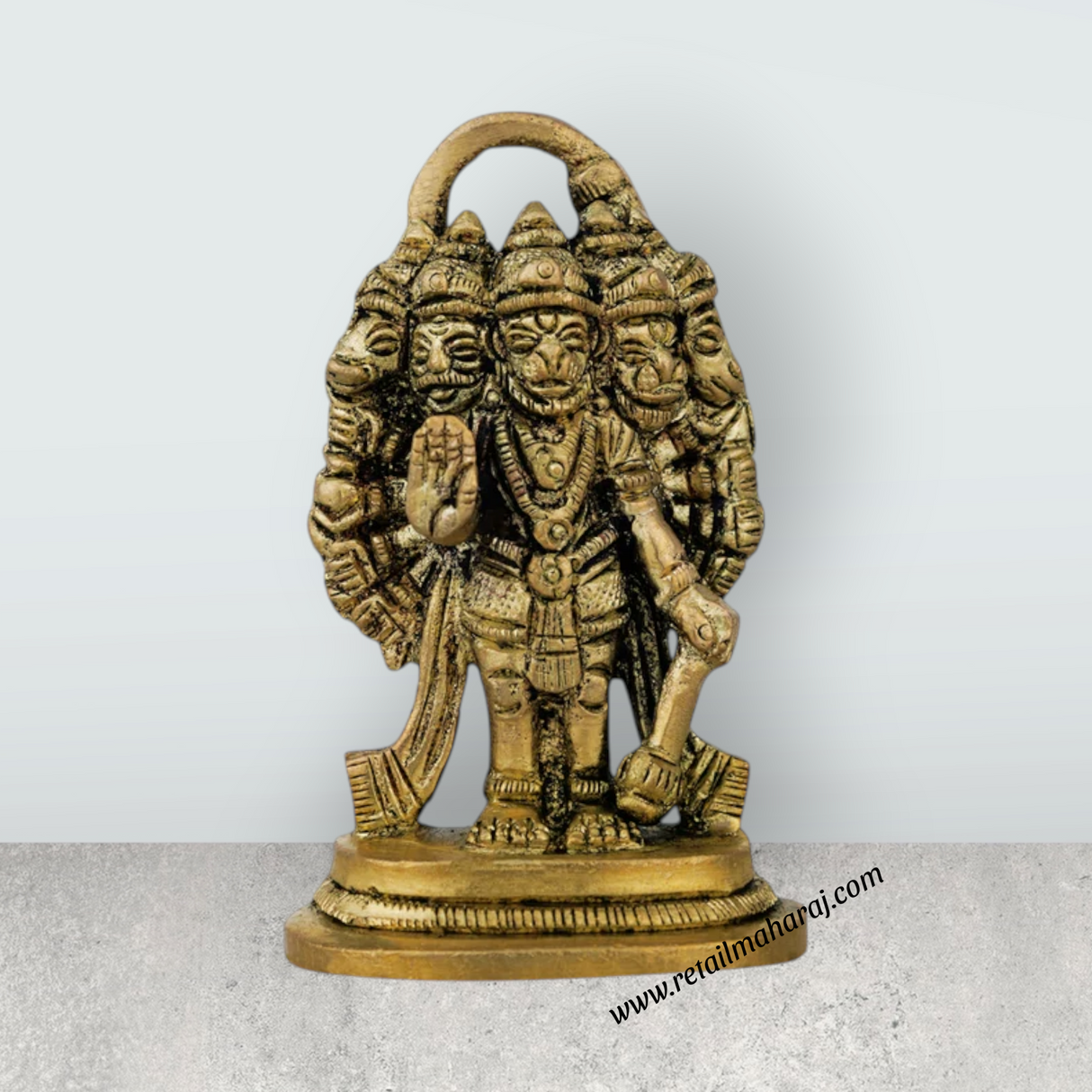 Panchmukhi Hanuman Murti - 2.5 X 1.5 Inches | Antique Brass Idol/ Standing 5 Face Anjaneya Statue For Worship - Retail Maharaj