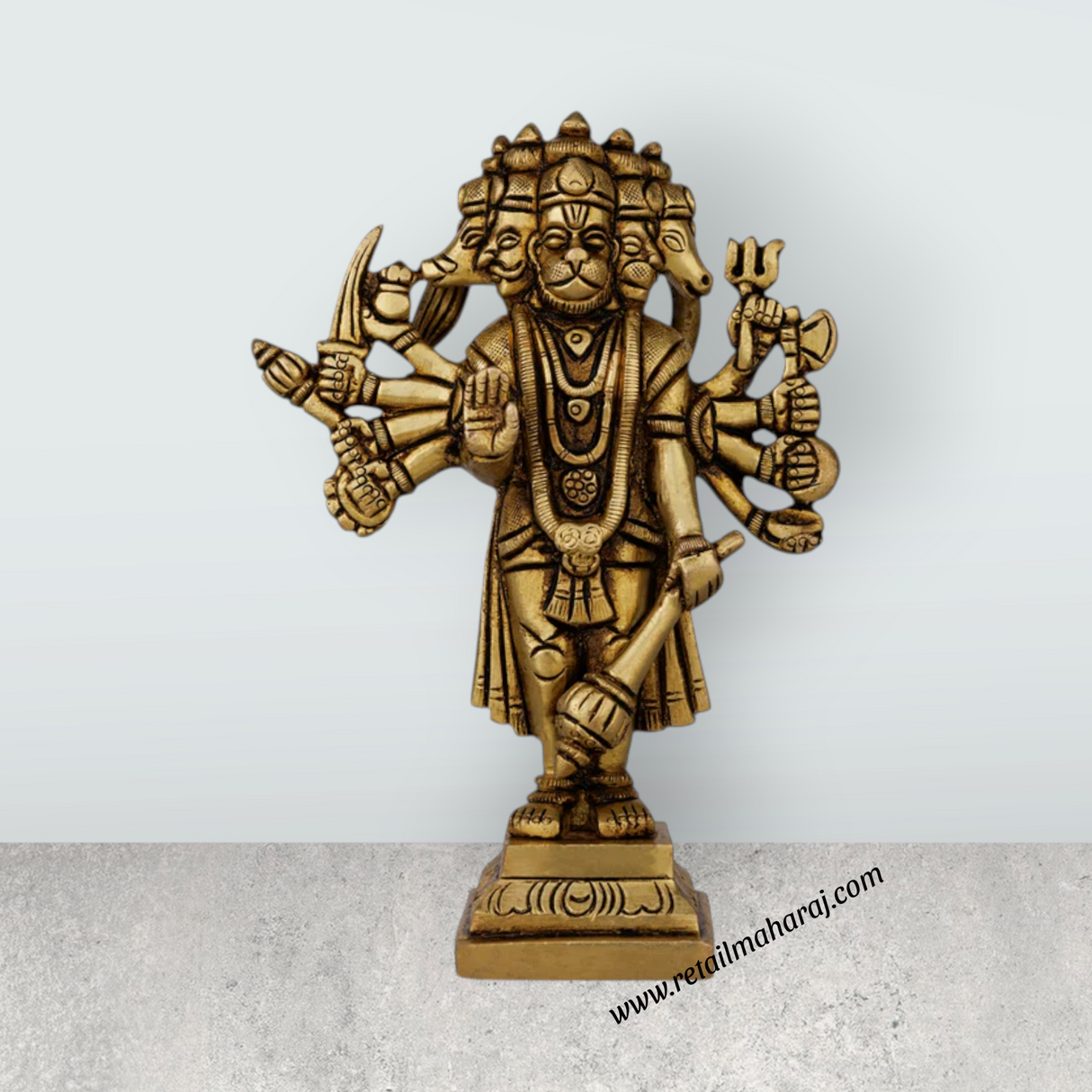 Panchmukhi Hanuman Murti - 5.5 X 3.5 Inches | Antique Brass Idol/ Standing 5 Face Anjaneya Statue For Protection - Retail Maharaj