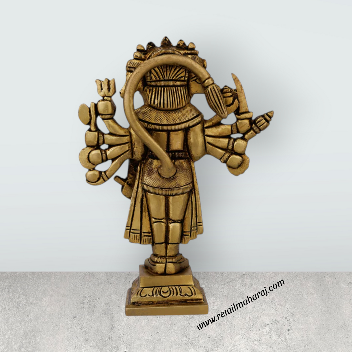 Panchmukhi Hanuman Murti - 5.5 X 3.5 Inches | Antique Brass Idol/ Standing 5 Face Anjaneya Statue For Protection - Retail Maharaj