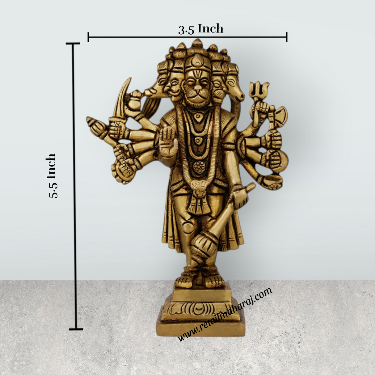 Panchmukhi Hanuman Murti - 5.5 X 3.5 Inches | Antique Brass Idol/ Standing 5 Face Anjaneya Statue For Protection - Retail Maharaj