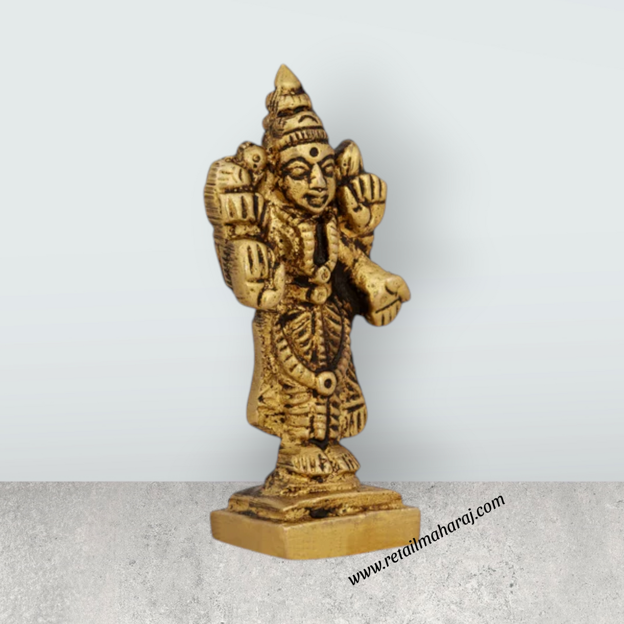 Kannika Parameshwari Amman Standing On Base - 2.25 X 1 Inches | Antique Brass Idol/Kanyaka Parameshwari For Pooja - Retail Maharaj