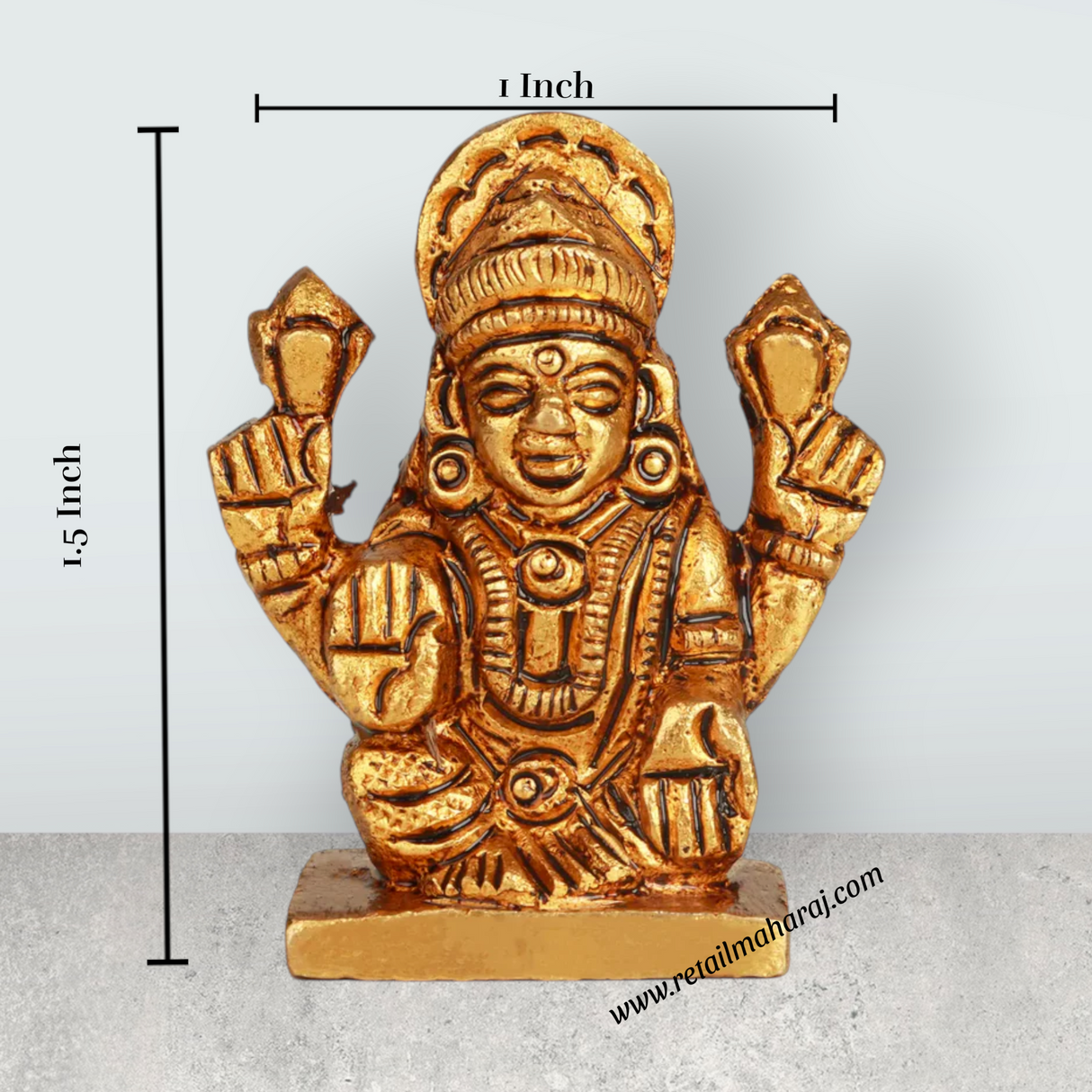 Laxmi Murti Sitting On Base - 1.5 x 1 Inches | Antique Brass Idol/ Lakshmi Murti/ Lakshmi Statue for Pooja - Retail Maharaj
