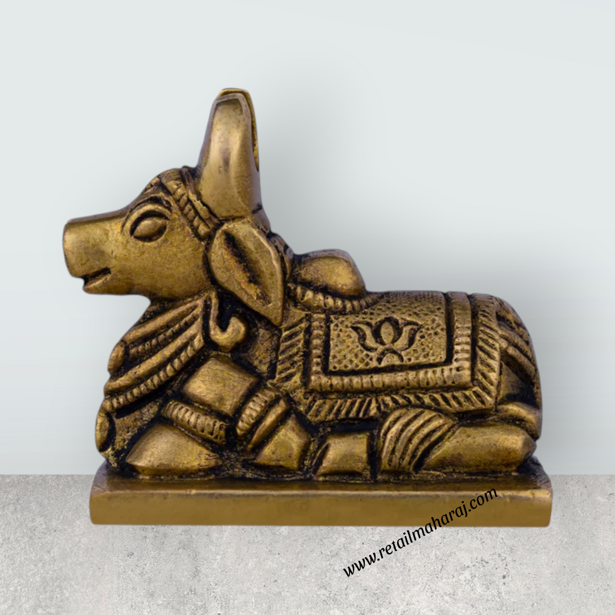 Nandi Statue With Base – 2 X 2 Inches | Nandi Murti/ Antique Brass Idol/ Nandhi Statue For Worship - Retail Maharaj