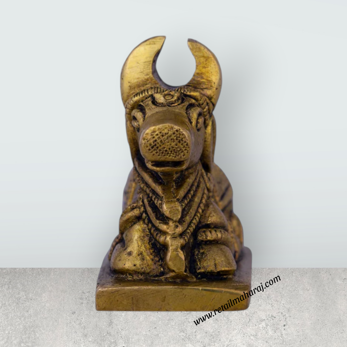 Nandi Statue With Base – 2 X 2 Inches | Nandi Murti/ Antique Brass Idol/ Nandhi Statue For Worship - Retail Maharaj