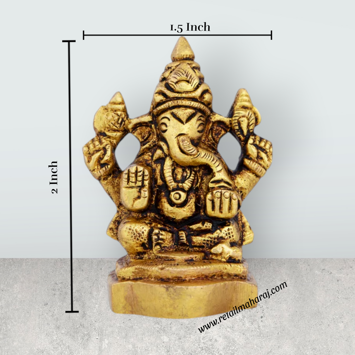 Ganesh Murti - 2 x 1.5 Inches | Ganapati Idol/ Antique Brass Idol/ Vinayagar Statue for Pooja/ 160 Gms Approx - Retail Maharaj