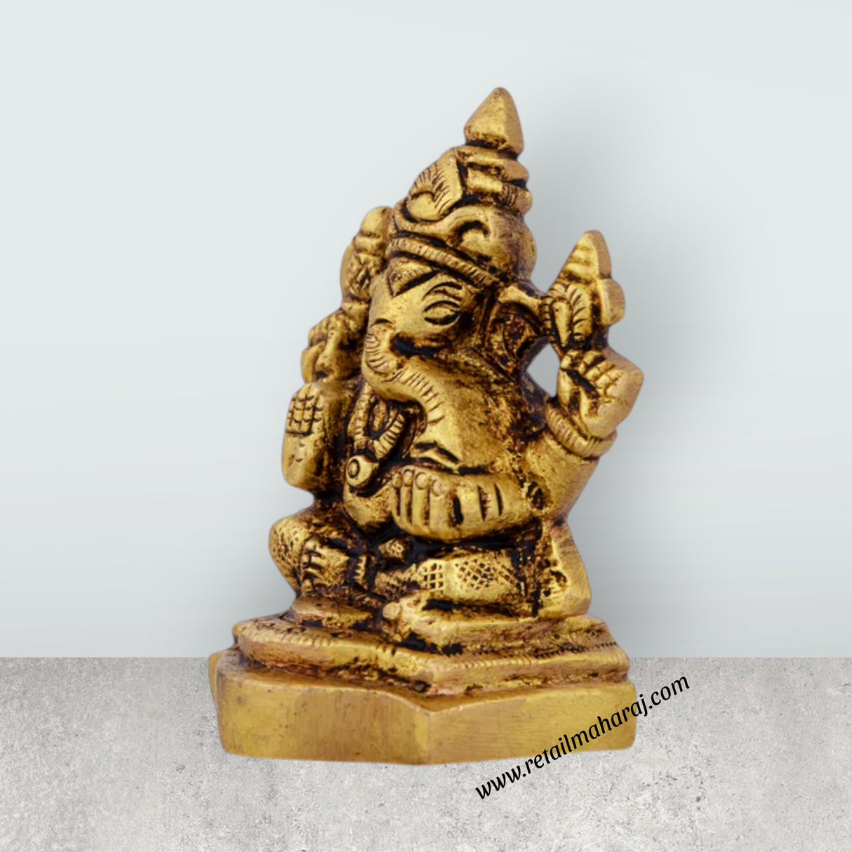 Ganesh Murti - 2 x 1.5 Inches | Ganapati Idol/ Antique Brass Idol/ Vinayagar Statue for Pooja/ 160 Gms Approx - Retail Maharaj