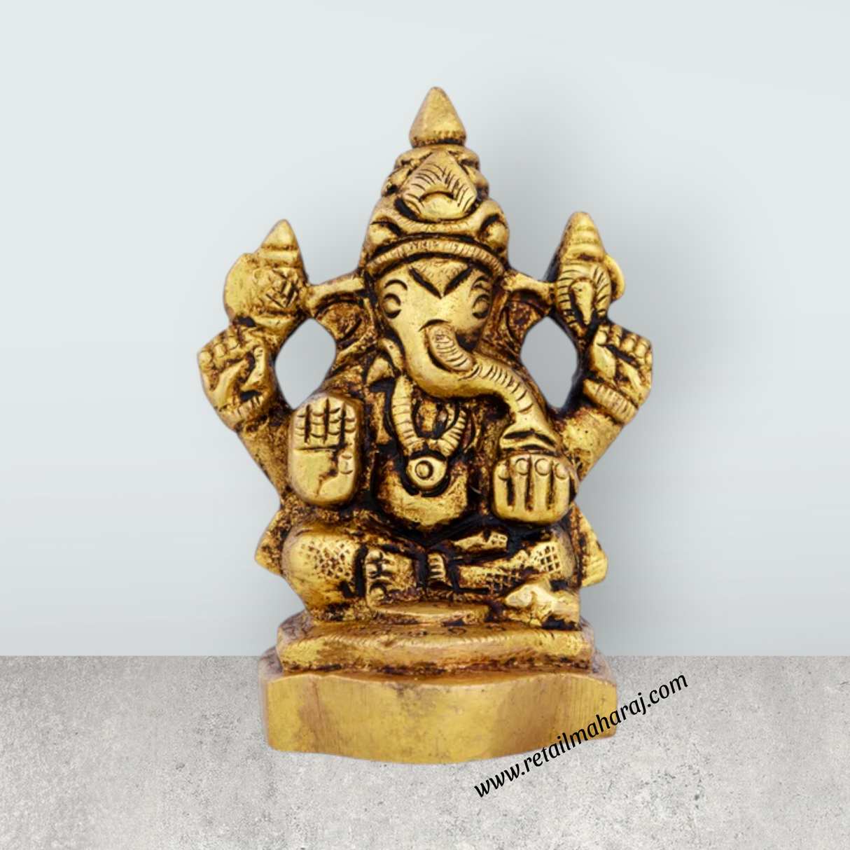 Ganesh Murti - 2 x 1.5 Inches | Ganapati Idol/ Antique Brass Idol/ Vinayagar Statue for Pooja/ 160 Gms Approx - Retail Maharaj