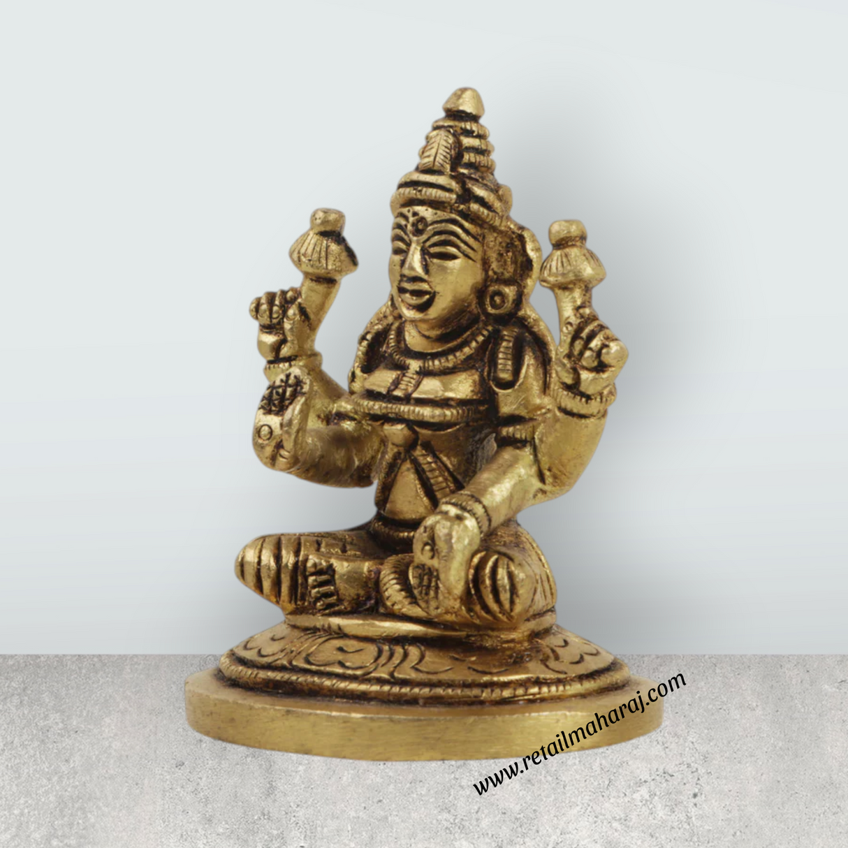 Lakshmi Idol Sitting On Base - 2 x 1.75 Inches | Antique Brass Idol/ Laxmi Statue for Pooja - Retail Maharaj