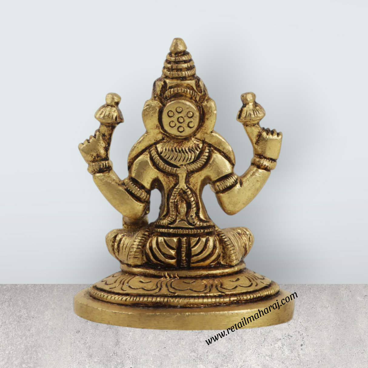 Lakshmi Idol Sitting On Base - 2 x 1.75 Inches | Antique Brass Idol/ Laxmi Statue for Pooja - Retail Maharaj