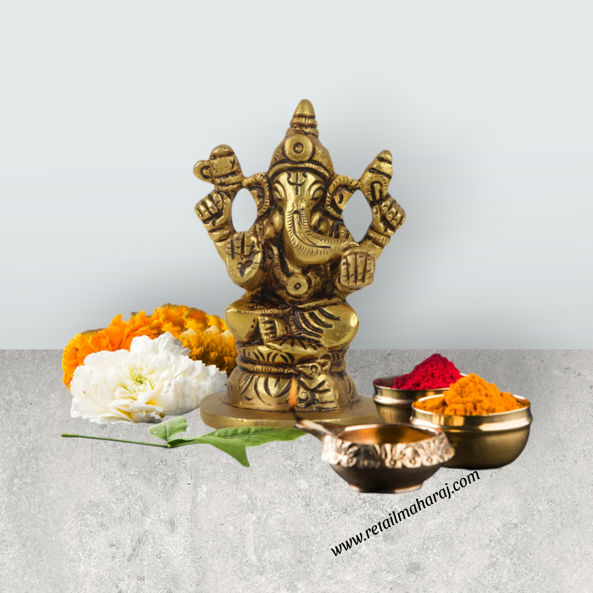 Ganesh Murti - Oval - 3 Inches | Antique Statue / Vinayagar Statue/ Ganesha Idol for Pooja - Retail Maharaj
