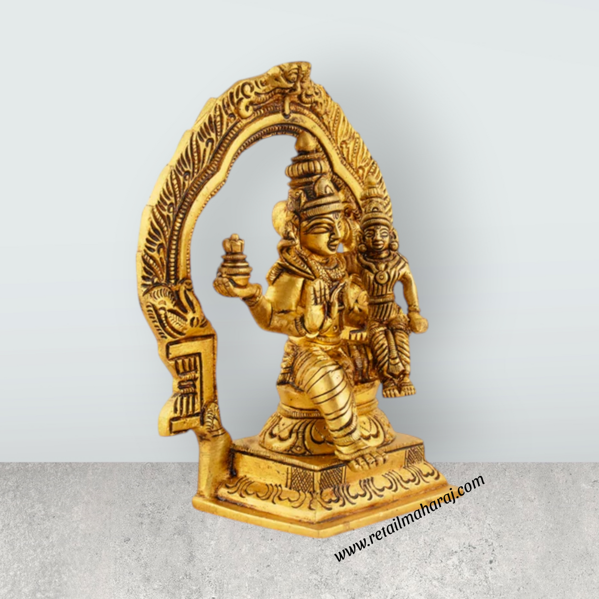 Swarna Akarshana Bhairava Statue with Arch - 6 x 5 Inches | Kaal Bhairav Murti/ Brass Idol for Pooja/ 1.215 Kgs Approx - Retail Maharaj