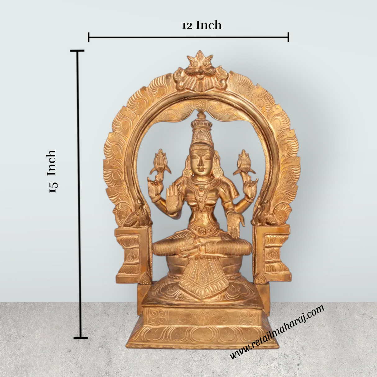 Lakshmi Sitting on Base with Arch Murti- 11 x 9 Inches|Panchaloham Idol/ Maha Laxmi Statue/ Decor For Home & Pooja - Retail Maharaj