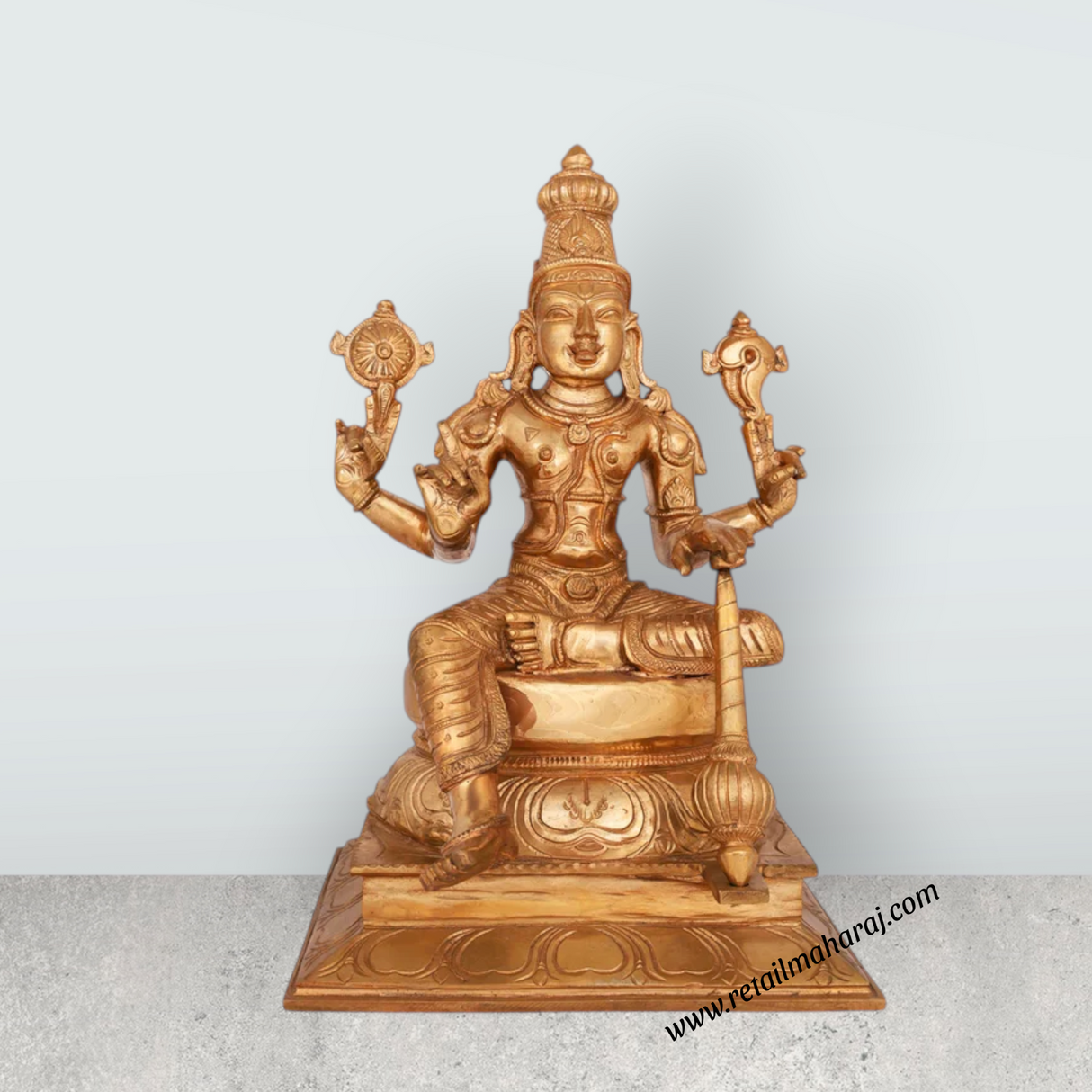 Vishwak Sena Sitting on Base Murti - 12 x 8 Inches | Panchaloha Idol / Vishwaksena Statue for Pooja - Retail Maharaj