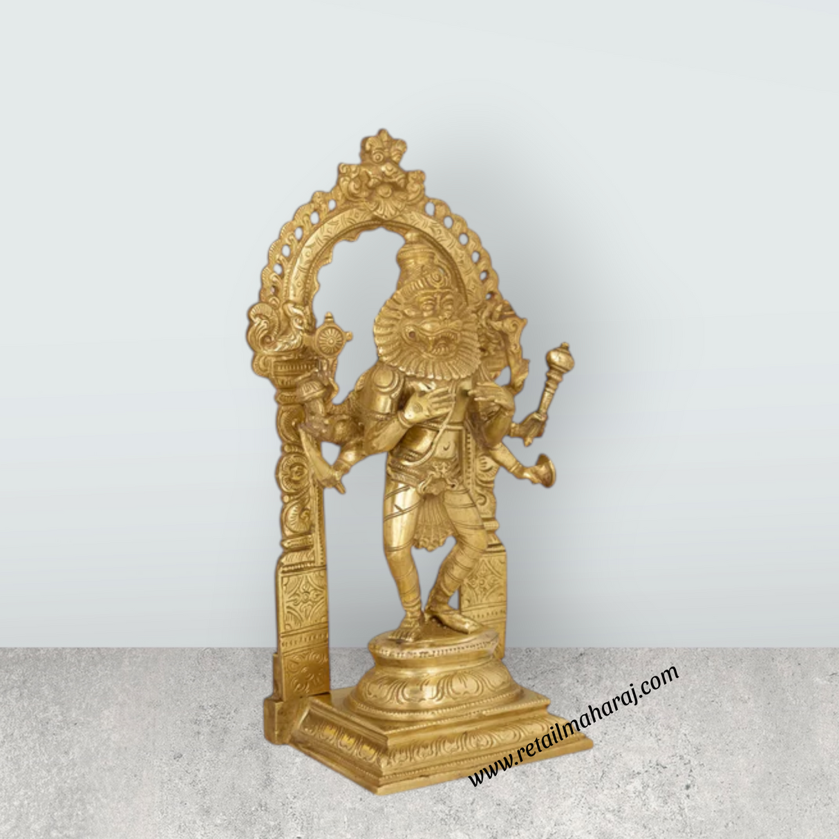 Narasimmar 8 Hand Standing With Arch On Base - 12 x 5.5 Inches | Bronze Statue/ Laxmi Narasimha Idol for Pooja - Retail Maharaj