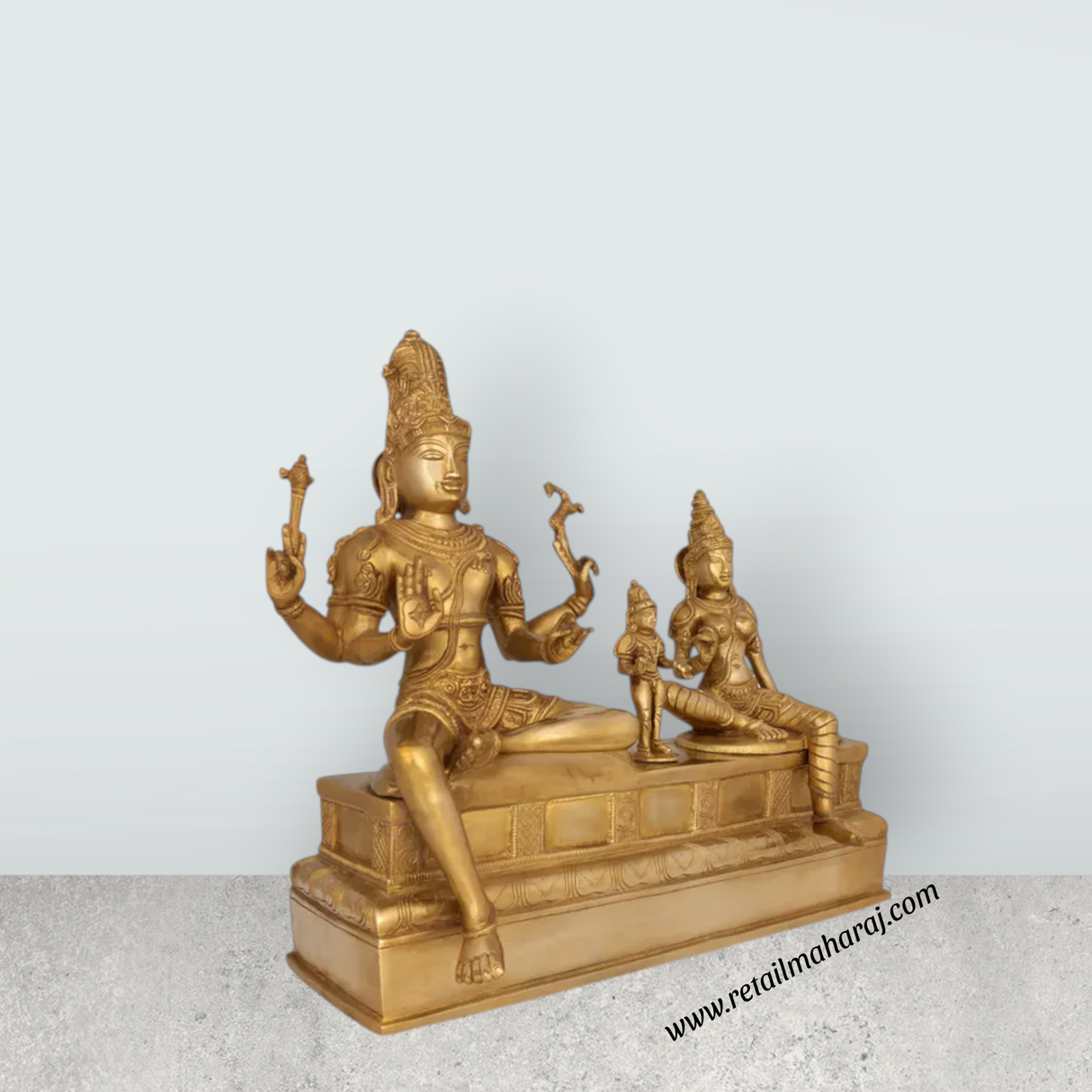 Somaskandar Sitting on Base Murti - 13 x 14 Inches | Bronze Somaskandar Idol for Pooja - Retail Maharaj