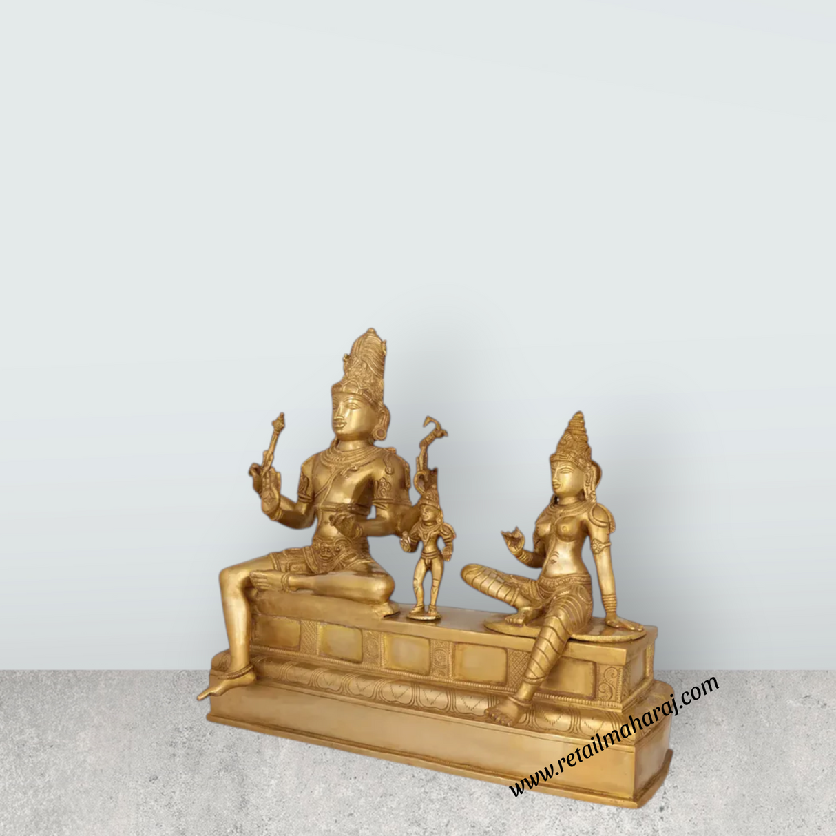 Somaskandar Sitting on Base Murti - 13 x 14 Inches | Bronze Somaskandar Idol for Pooja - Retail Maharaj