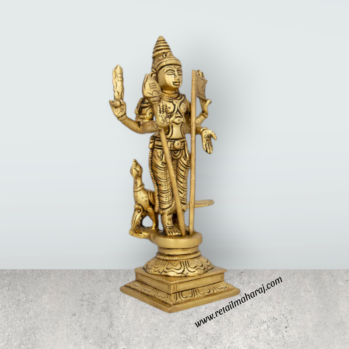 Mayil Murugan Statue - 8 x 4 Inches | Antique Brass Idol/ Peacock Murugan Silai for Pooja/ 1.125 Kgs Approx - Retail Maharaj