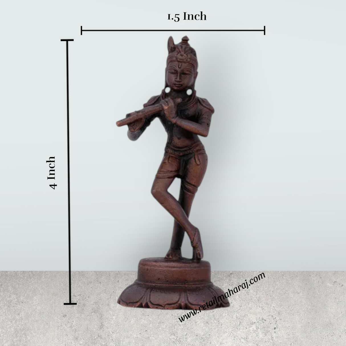Krishnan Statue - 4 x 1.5 Inches | Copper idol/ Krishna Idol for Pooja/ 170 Gms Approx - Retail Maharaj