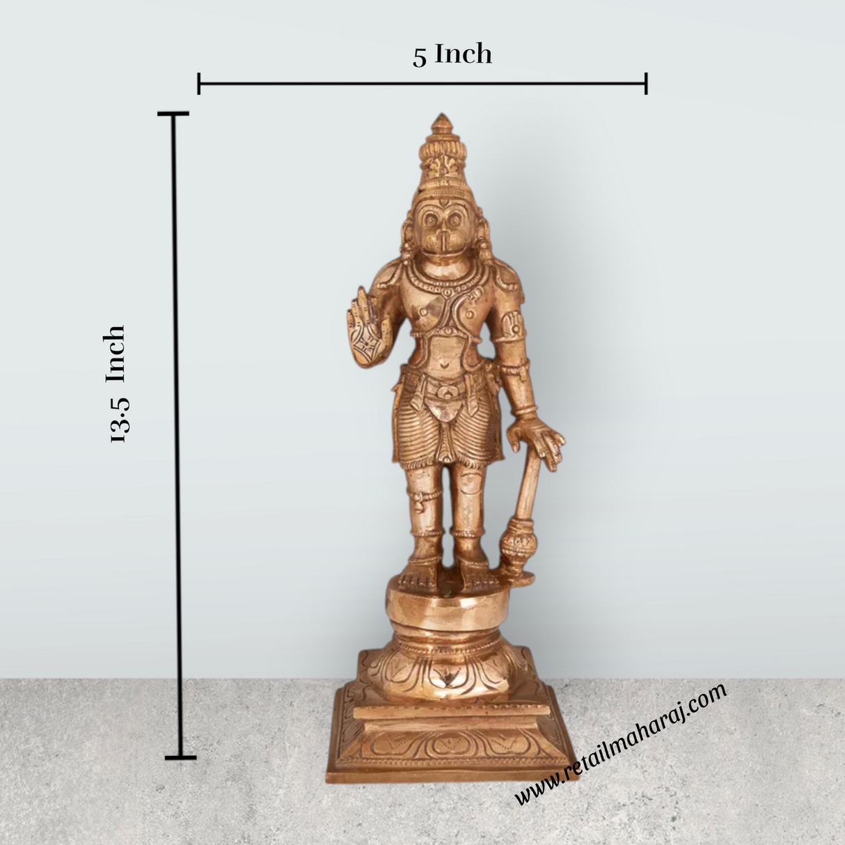Hanuman Standing On Base Murti - 13.5 x 5 Inches | Panchaloha Statue / Anjaneya Statue for Pooja - Retail Maharaj