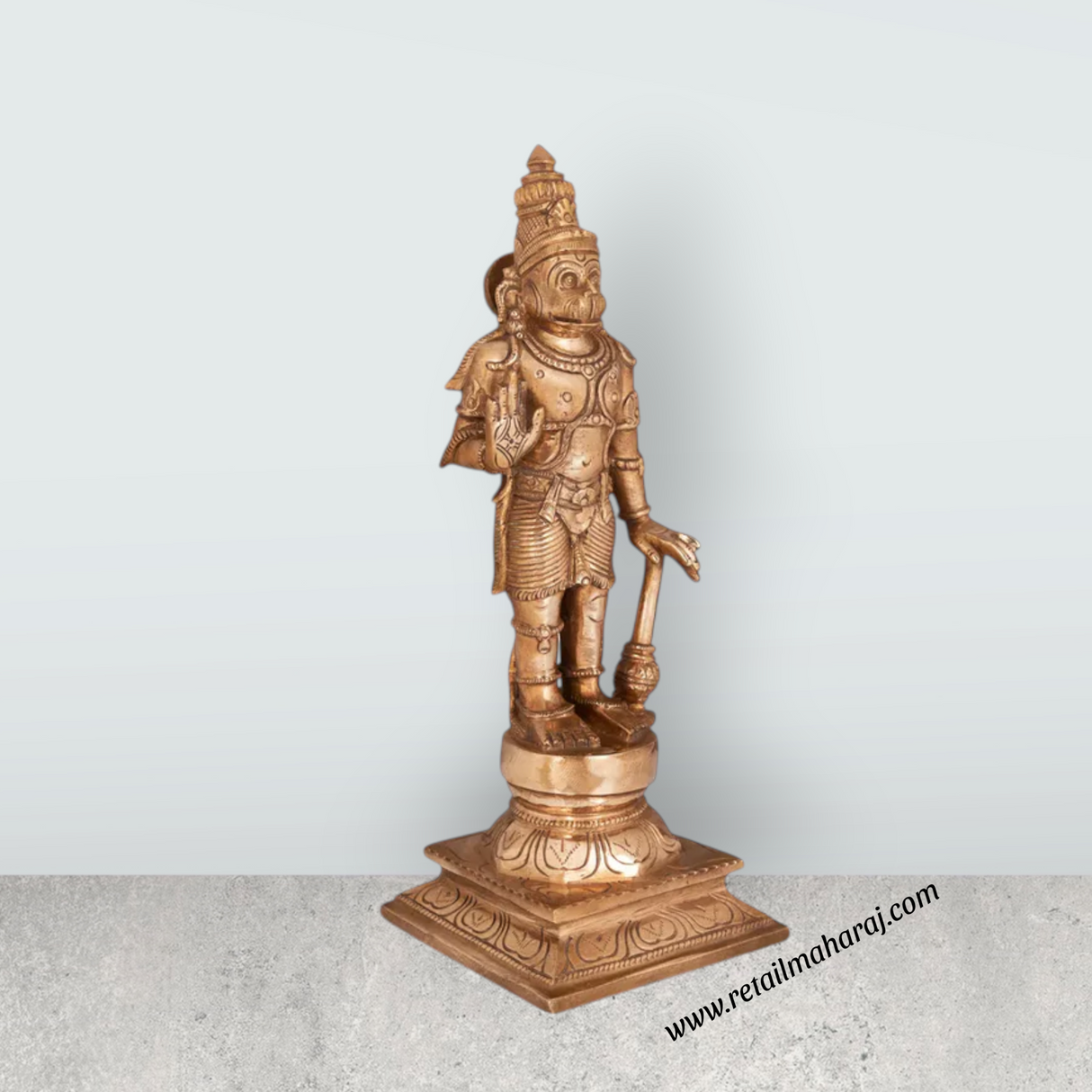 Hanuman Standing On Base Murti - 13.5 x 5 Inches | Panchaloha Statue / Anjaneya Statue for Pooja - Retail Maharaj
