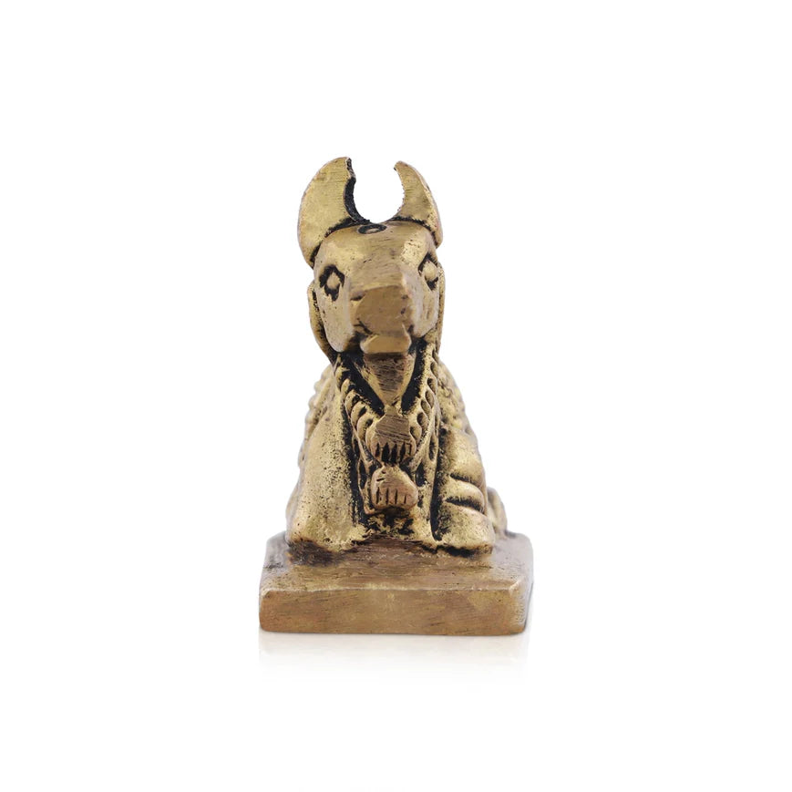 Nandi Statue - 1 x 1.5 Inches | Antique Brass Idol/ Nandi Murti for Pooja/ 40 Gms Approx