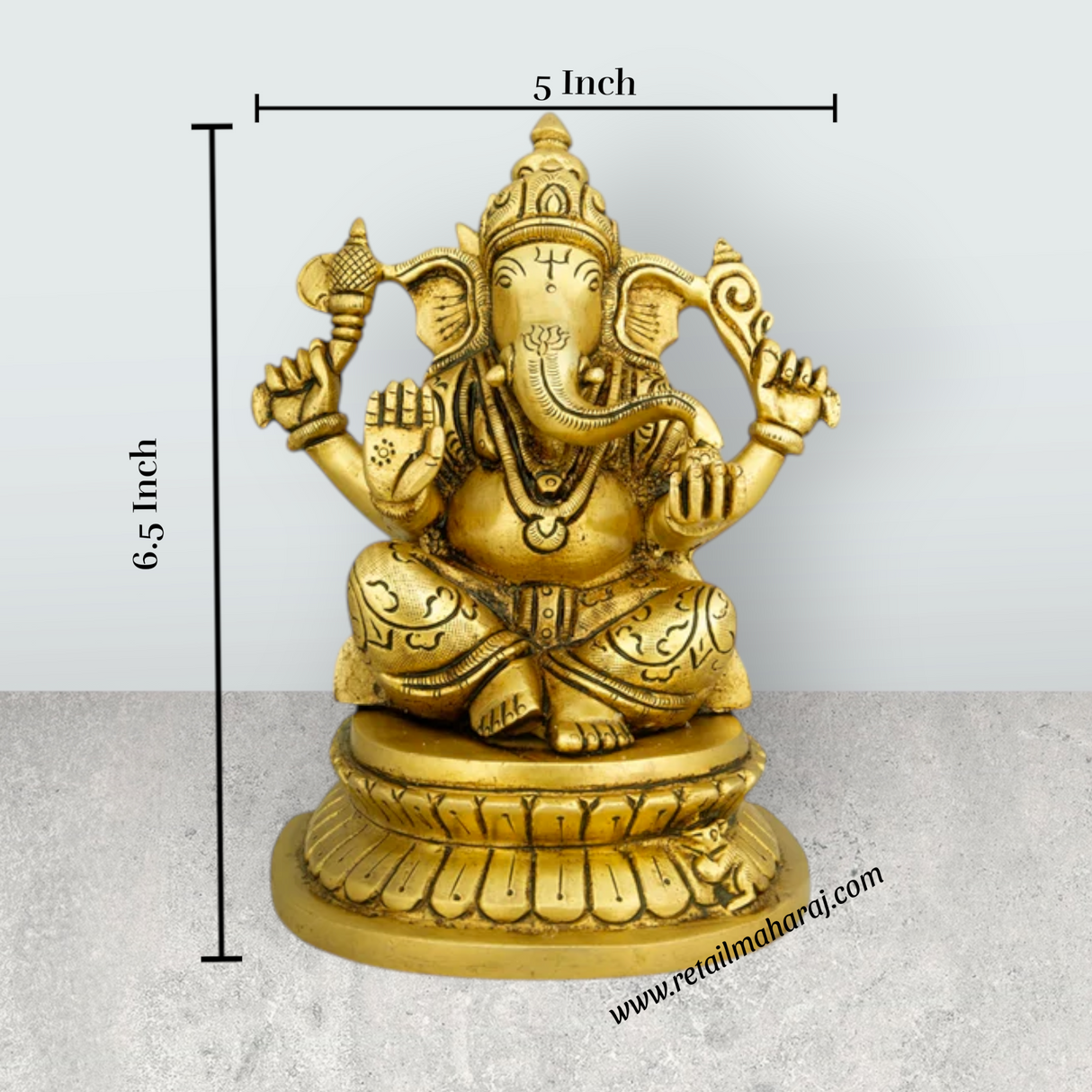 Ganesh Murti - 6.5 x 5 Inches | Antique Brass Idol/ Ganpati Idol/ Vinayaka Statue for Pooja/ 2.060 Kgs Approx - Retail Maharaj