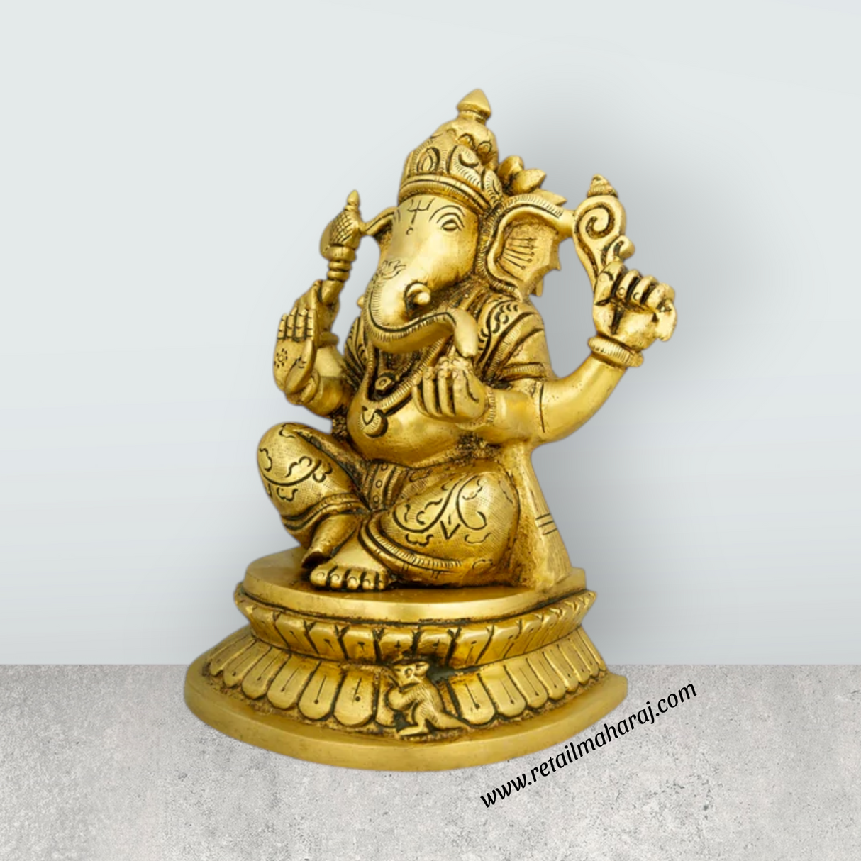 Ganesh Murti - 6.5 x 5 Inches | Antique Brass Idol/ Ganpati Idol/ Vinayaka Statue for Pooja/ 2.060 Kgs Approx - Retail Maharaj
