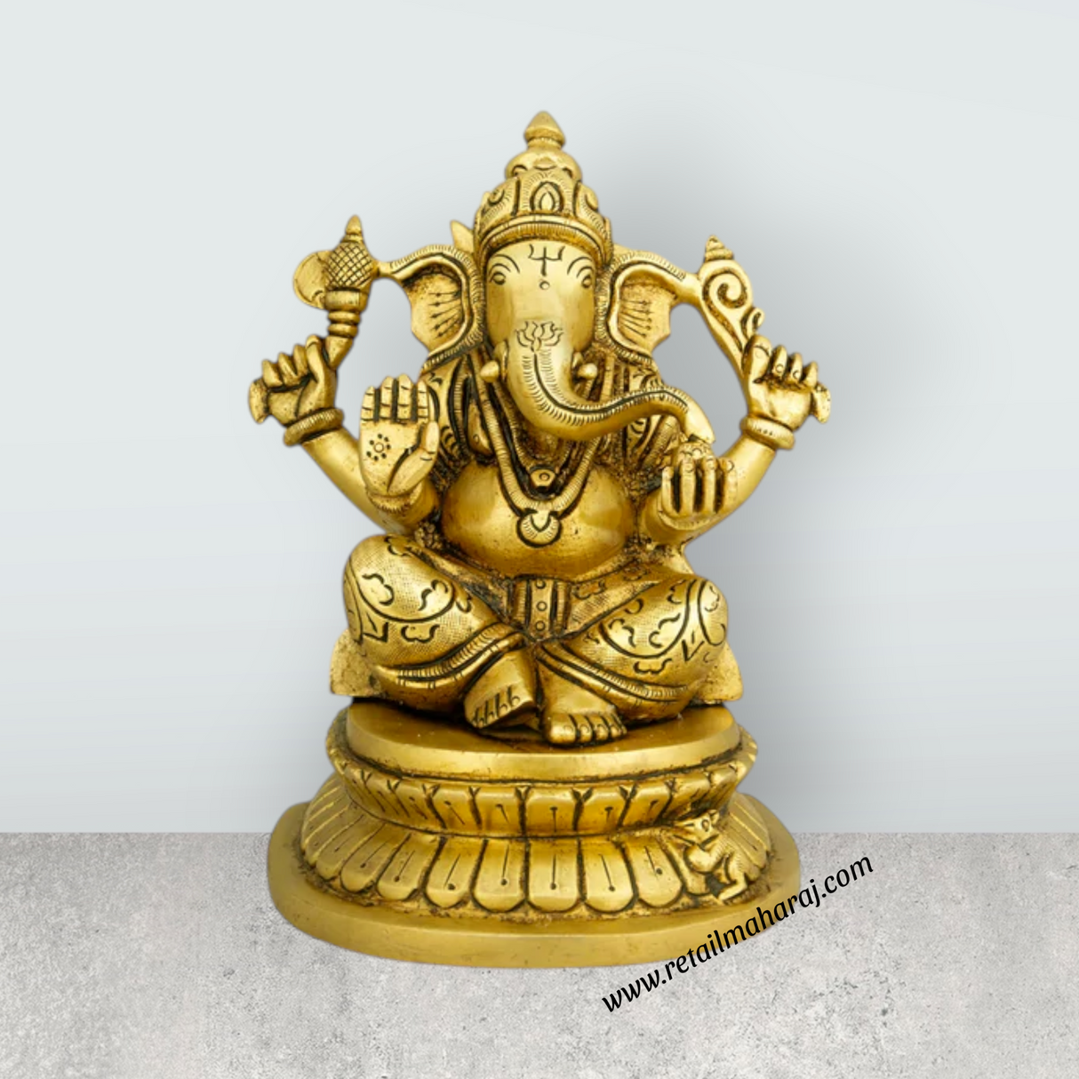 Ganesh Murti - 6.5 x 5 Inches | Antique Brass Idol/ Ganpati Idol/ Vinayaka Statue for Pooja/ 2.060 Kgs Approx - Retail Maharaj