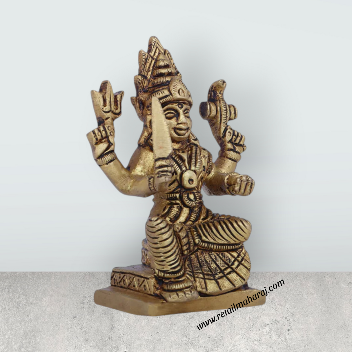 Karumariamman Statue - 3 x 2.5 Inches | Antique Brass Idol/ Sitting Karumariamman Idol for Pooja/ 200 Gms Approx