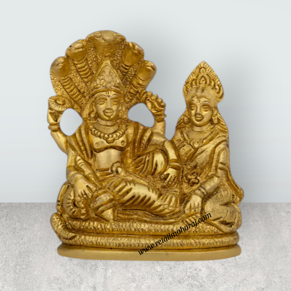 Vishnu Lakshmi Idol With Sheshnag - 3 x 4 Inches | Antique Brass Idol / Laxmi Vishnu Murti for Pooja - Retail Maharaj