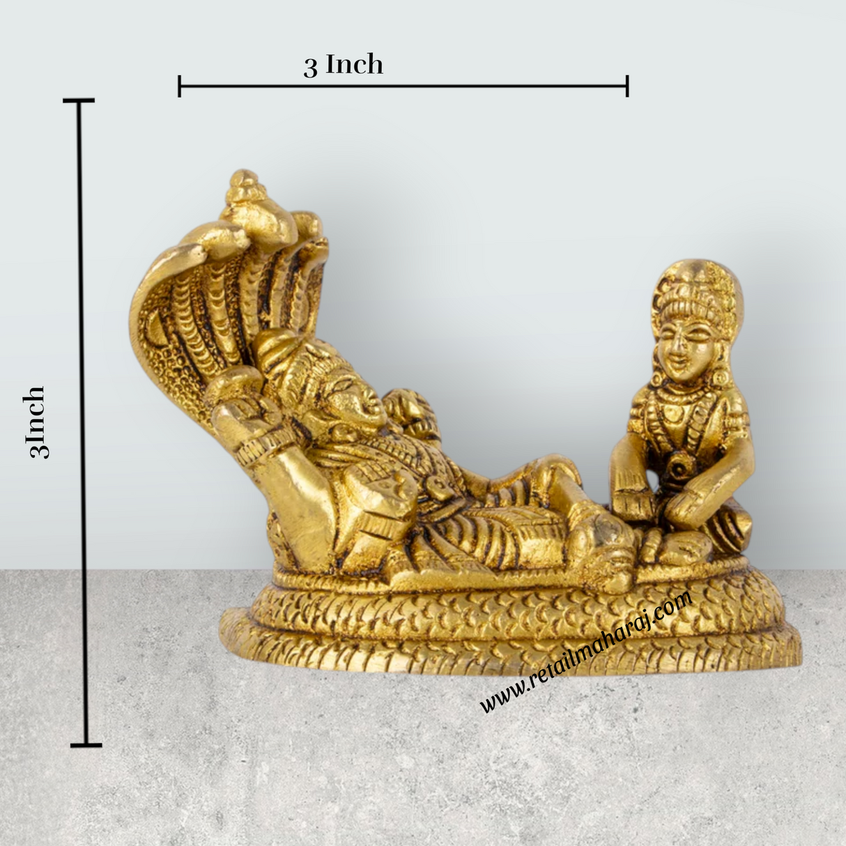 Vishnu Lakshmi Idol With Sheshnag - 3 x 3 Inches | Antique Brass Idol/ Laxmi Vishnu Murti for Pooja/ 570 Gms - Retail Maharaj