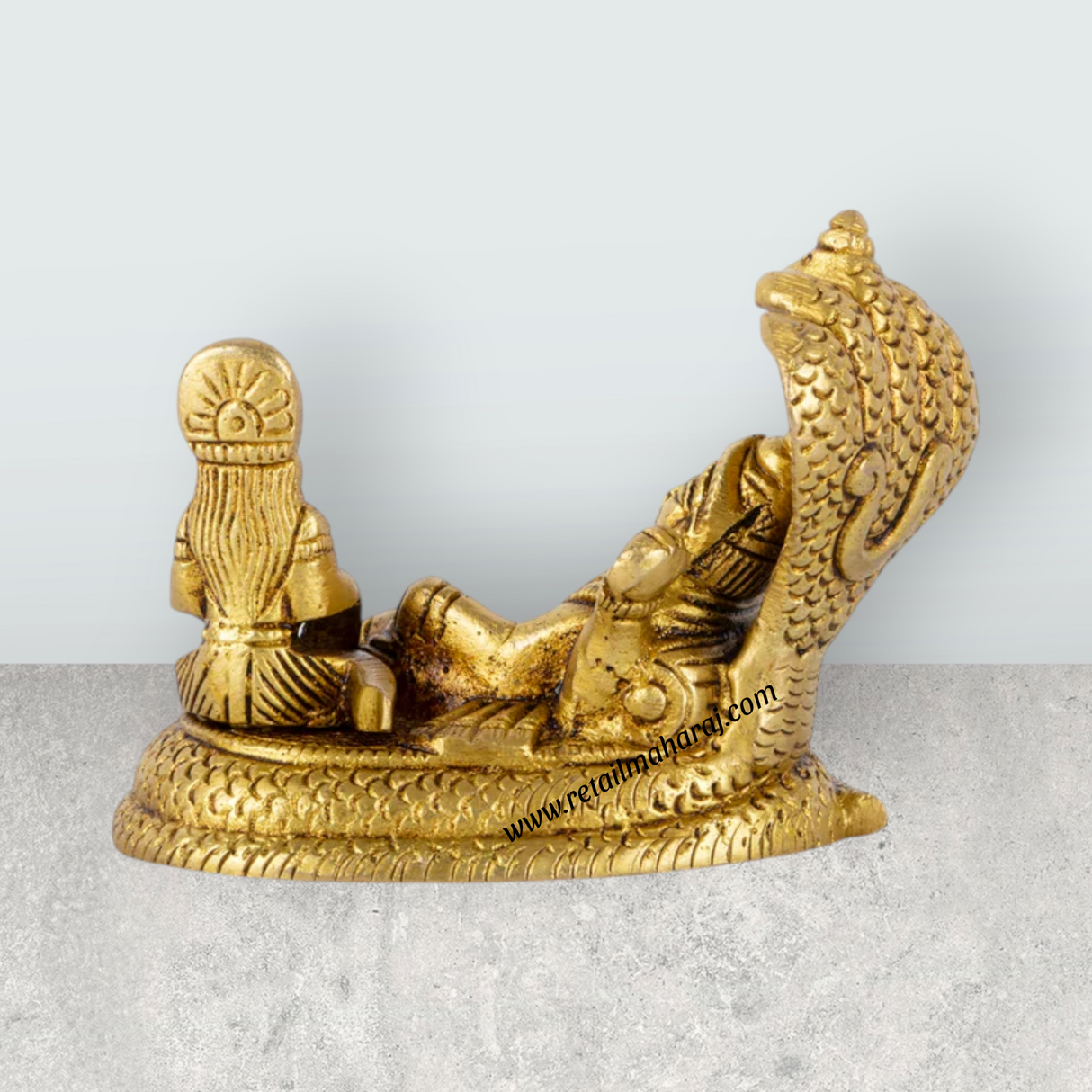 Vishnu Lakshmi Idol With Sheshnag - 3 x 3 Inches | Antique Brass Idol/ Laxmi Vishnu Murti for Pooja/ 570 Gms - Retail Maharaj
