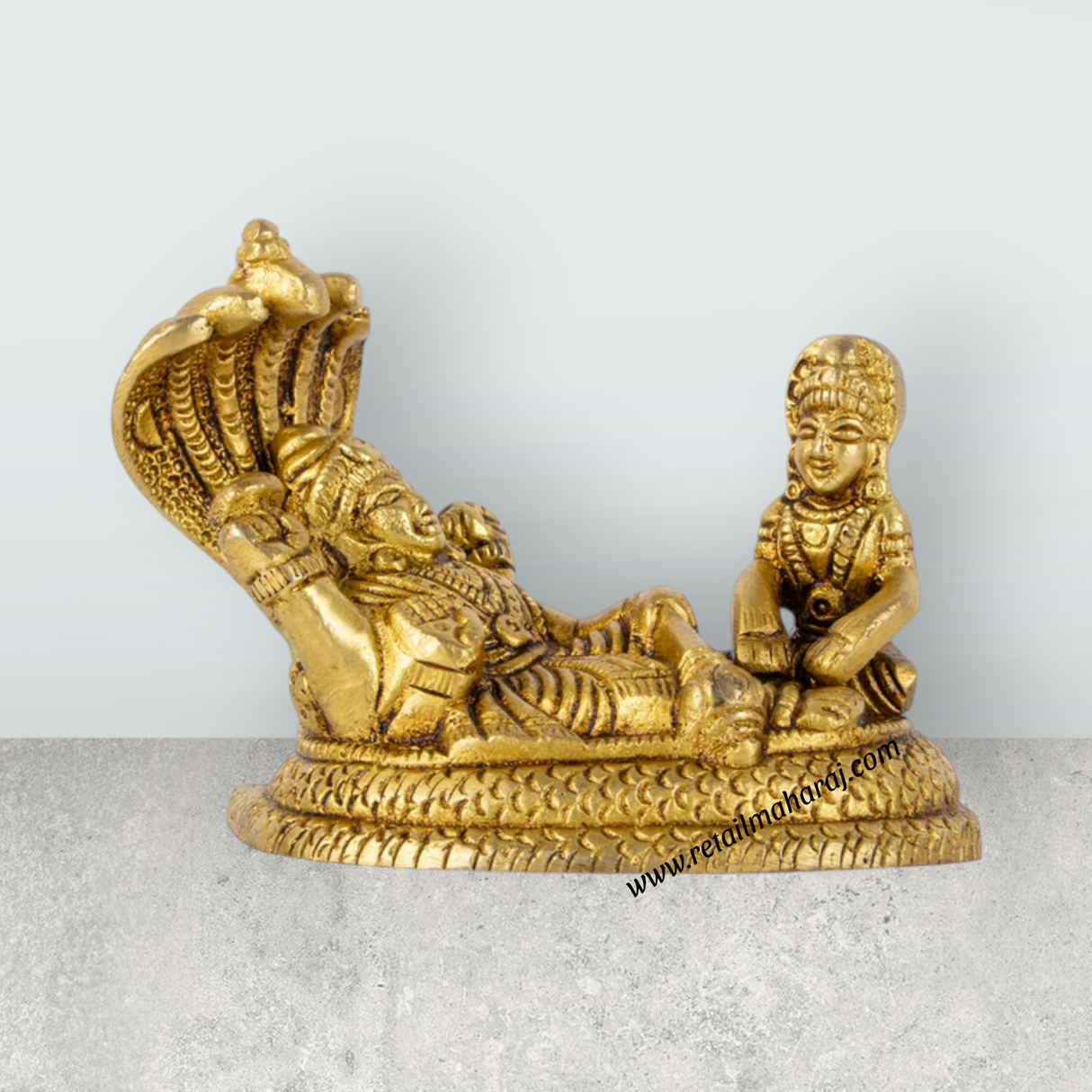 Vishnu Lakshmi Idol With Sheshnag - 3 x 3 Inches | Antique Brass Idol/ Laxmi Vishnu Murti for Pooja/ 570 Gms - Retail Maharaj