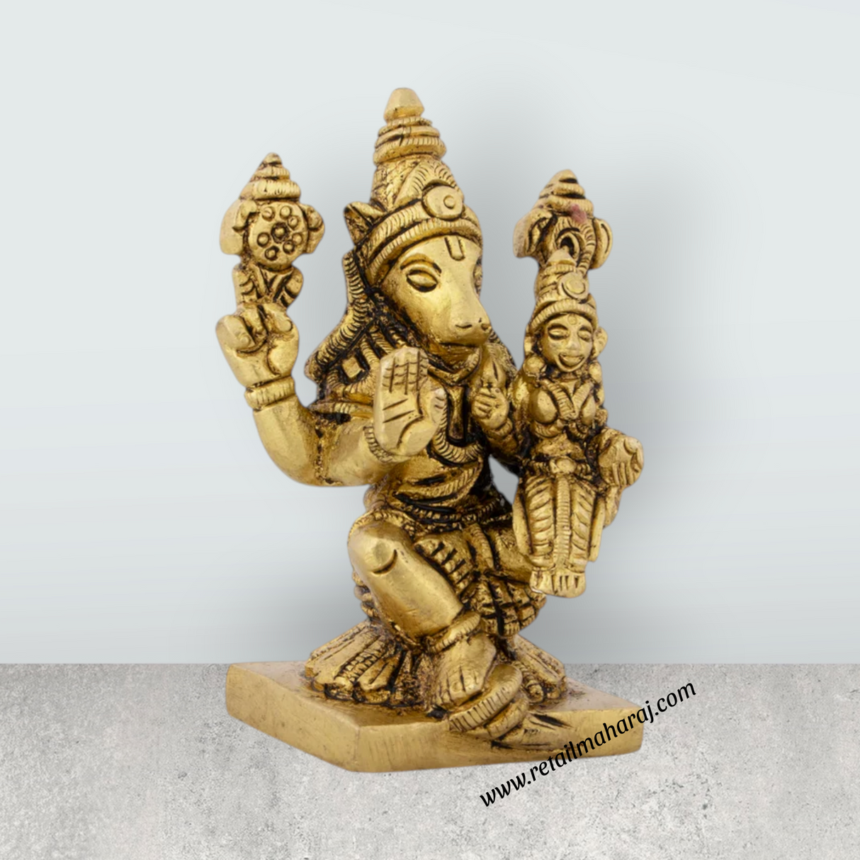 Varaha Lakshmi Murti - 3 x 2 Inches | Antique Brass Idol/ Lakshmi Varaha Swamy for Pooja/ 260 Gms Approx - Retail Maharaj