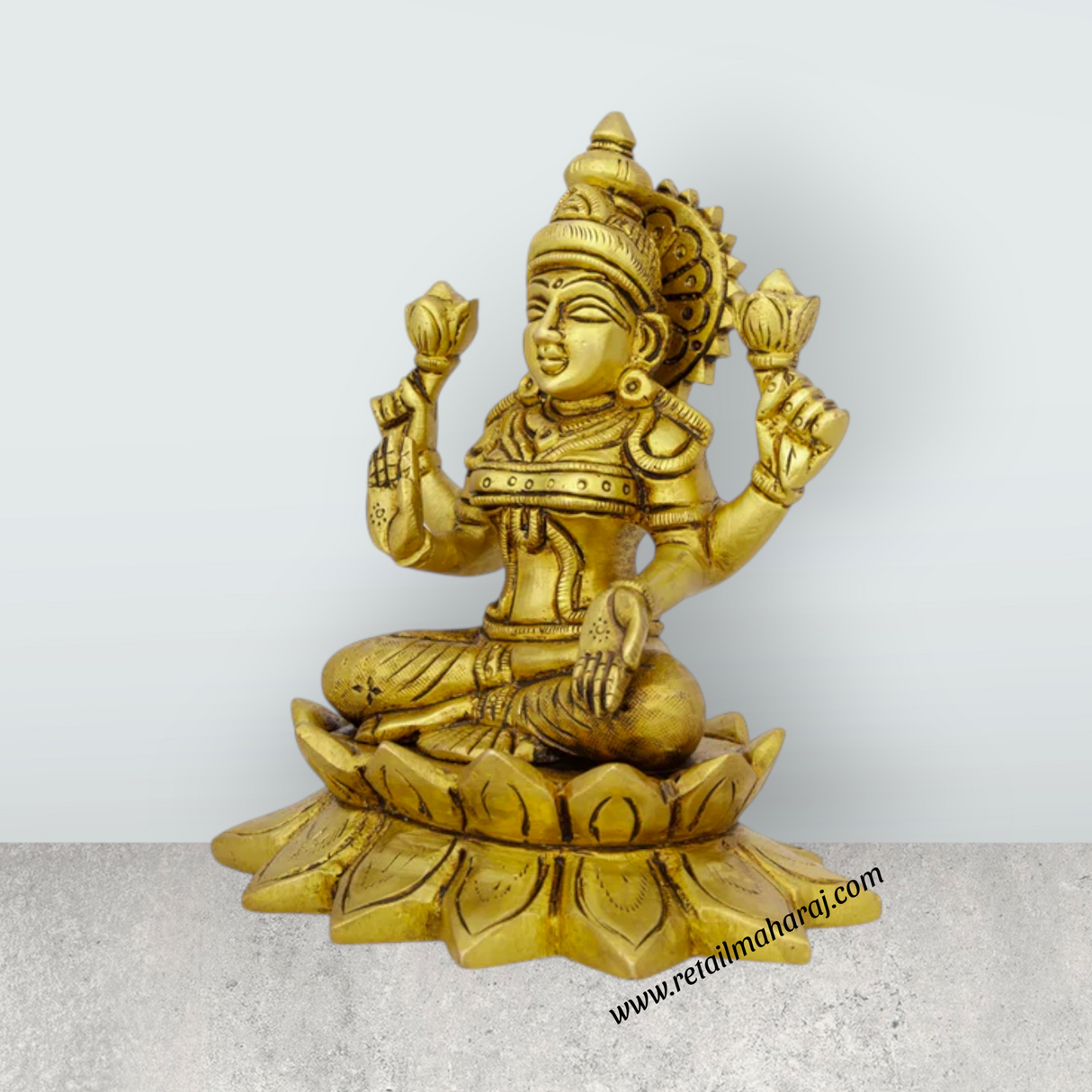 Lakshmi Idol - 5.5 x 4.5 Inches | Antique Brass Idol/ Laxmi Murti/ Lakshmi Murti for Pooja/ 1.410 Kgs Approx - Retail Maharaj