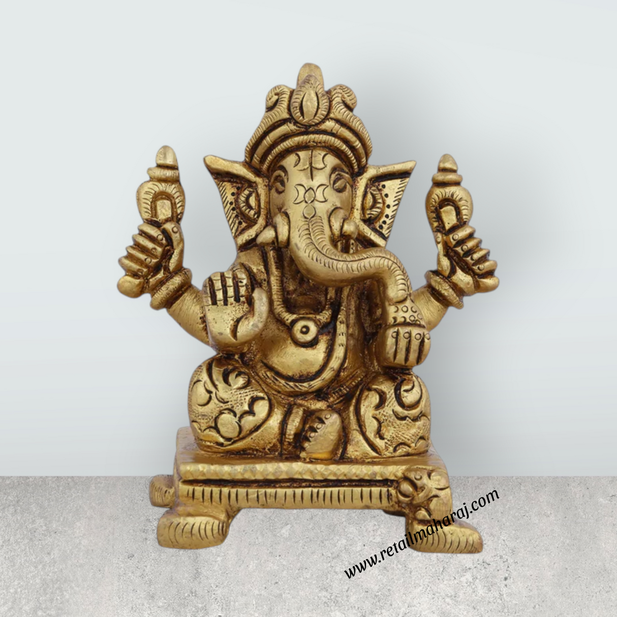 Ganesh Murti - 4 x 3 Inches | Antique Brass Idol/ Vinayaka Idol/ Ganpati Murti for Pooja/ 550 Gms Approx