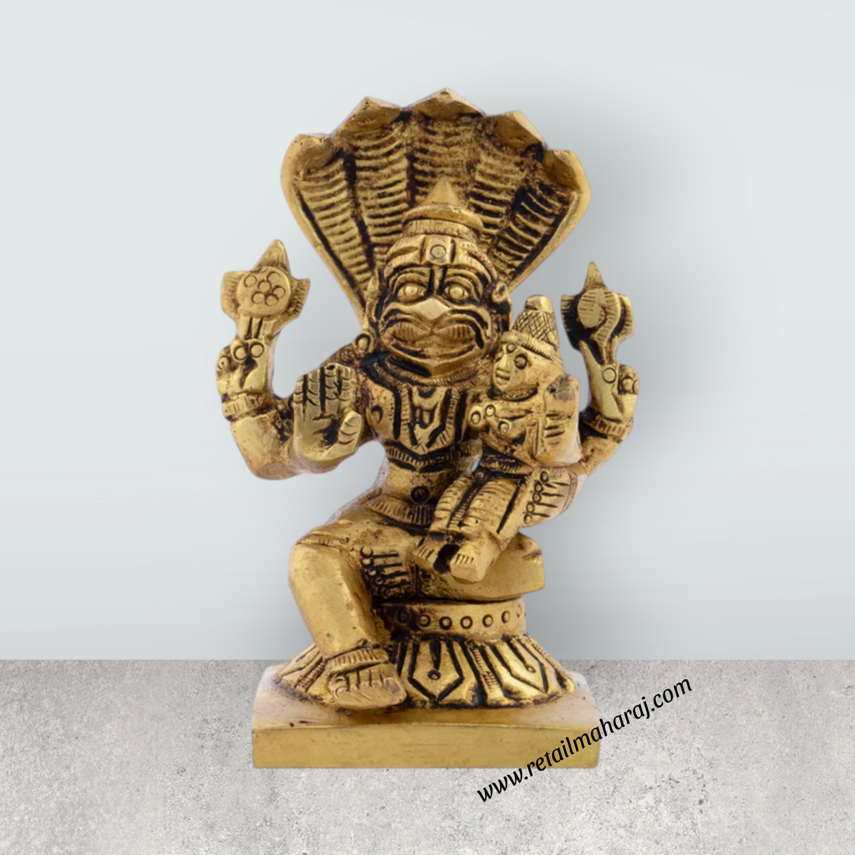 Lakshmi Narasimhar Idol - 3.5 x 2.5 Inches | Brass Antique Statue/ Lakshmi Narasimha Idol for Pooja - Retail Maharaj